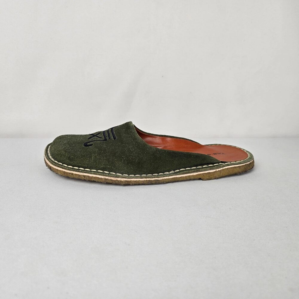 TAB’S & CO Olive Green Suede Mule Slides Boho Artisan Flats Size 7
